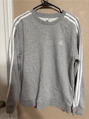 adidas Grey Crewneck Sweatshirt with White Three-Stripes